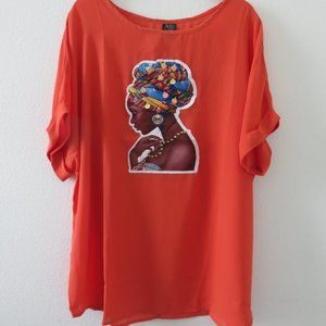 (#G) Orange  Black Girl Graphic Print Top Size 3X